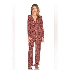 Free People Some Like it Hot Floral Jumpsuit Size 6 Rust Combo  Boho Cottagecore